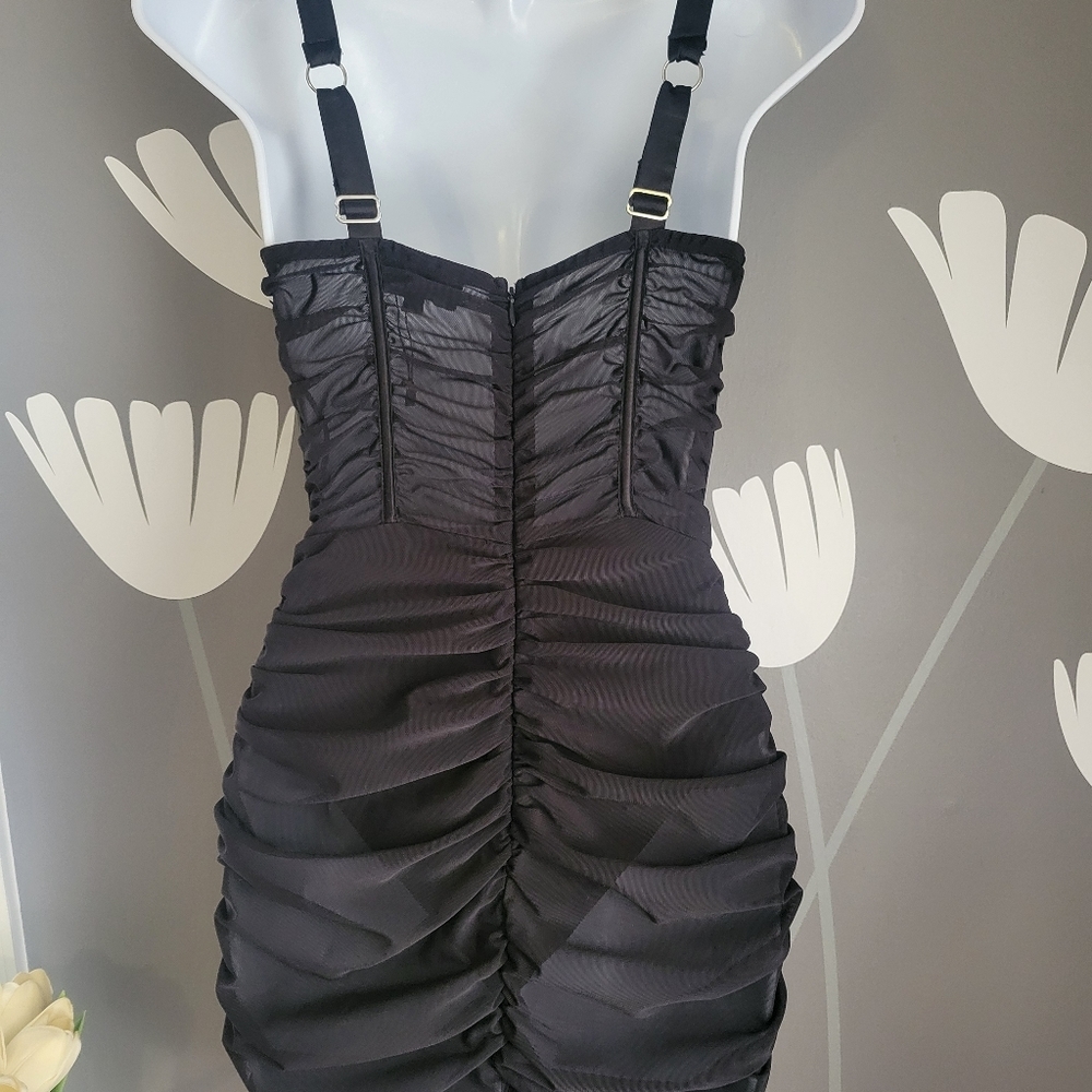 NWOT Leau Mesh Bodycon Corset Mini Dress Black Size Medium - Picture 8 of 10